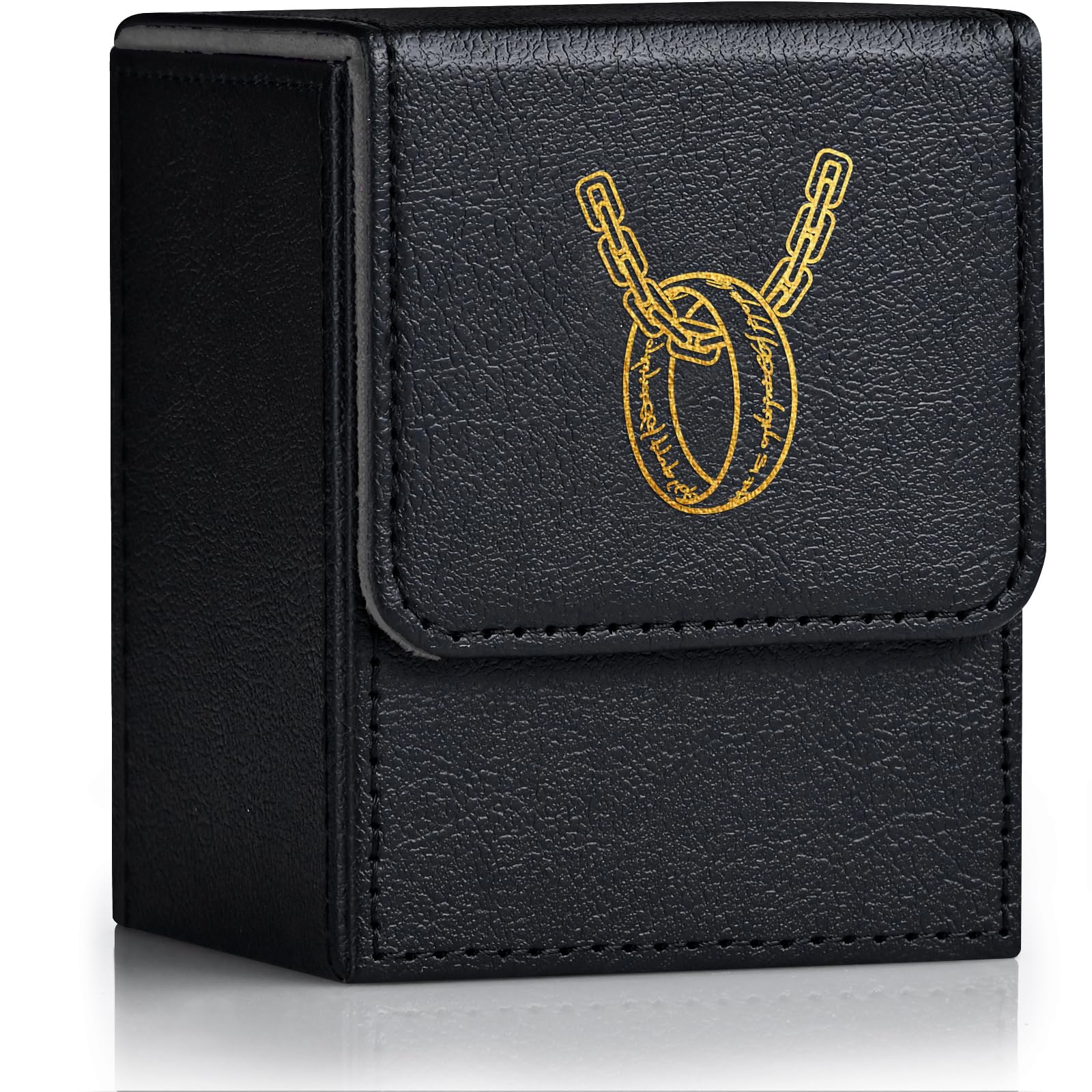 ZLCA 100+ Card Deck Box with 2 Dividers – PU Leather TCG Storage Case for Magic, Yu-Gi-Oh!, and More (Black, Ring Design)
