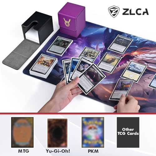 ZLCA 100+ Card Deck Box with 2 Dividers – PU Leather TCG Storage Case for Magic, Yu-Gi-Oh!, and More (Black, Ring Design)