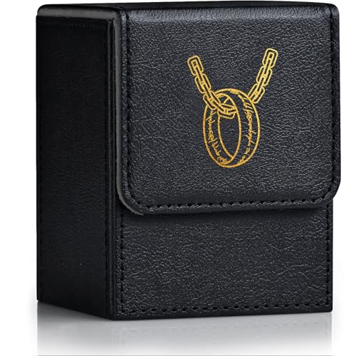 ZLCA 100+ Card Deck Box with 2 Dividers – PU Leather TCG Storage Case for Magic, Yu-Gi-Oh!, and More (Black, Ring Design)