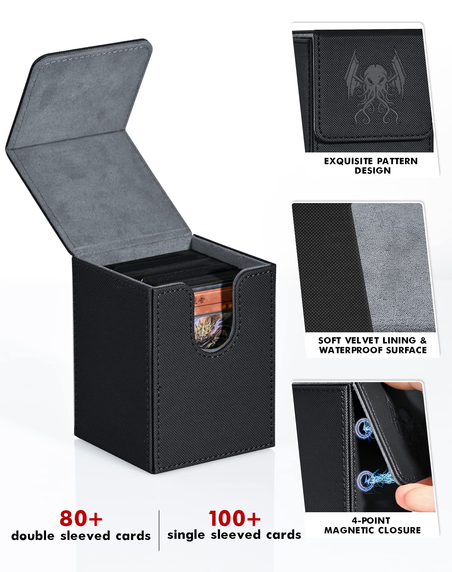 ZLCA Cthulhu Card Deck Box – Holds 100+ Sleeved Cards, Magnetic Closure, Includes Dividers