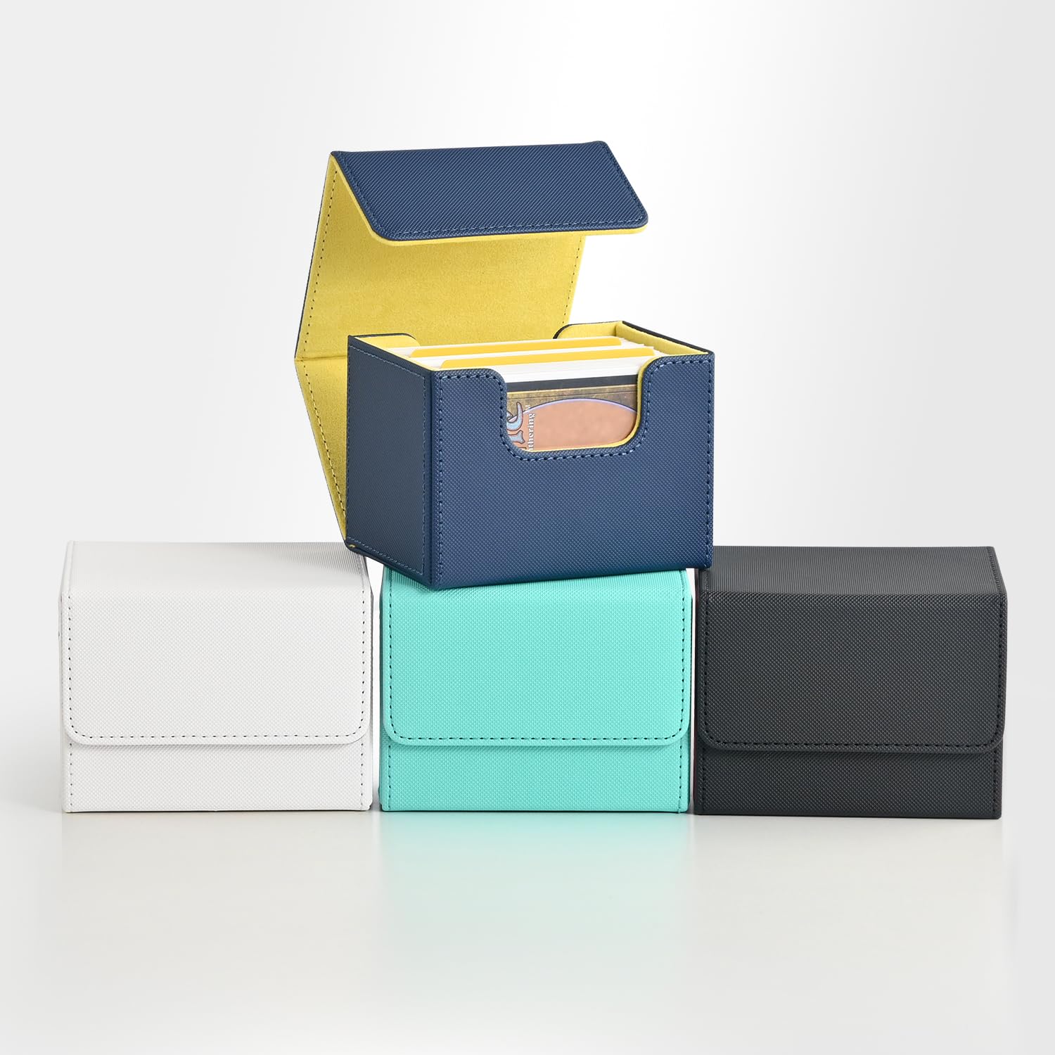 ZLCA Leather Magnetic Card Deck Box for MTG, Holds 120+ Single-Sleeved Cards, Turquoise & Pink