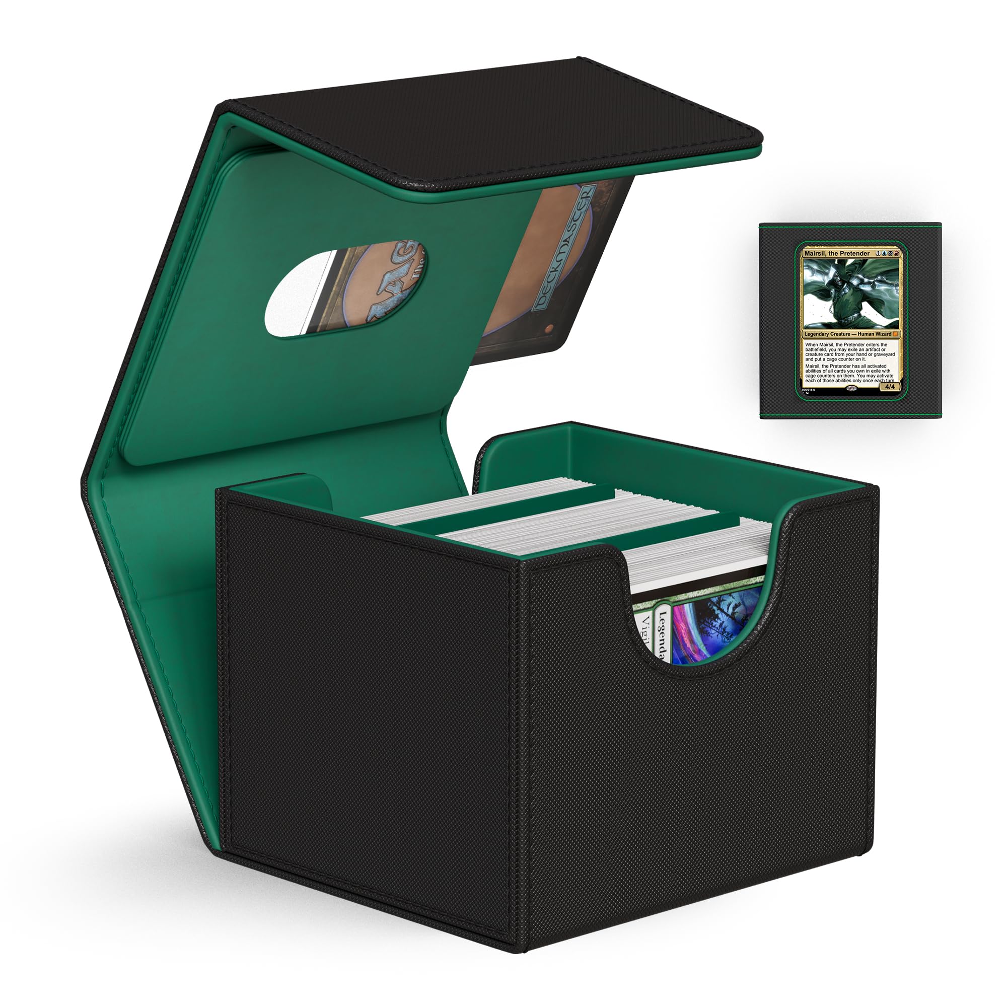 ZLCA MTG Commander Deck Box – Holds 110+ Double-Sleeved Cards with Display Window and Dividers (Black & Dark Green)