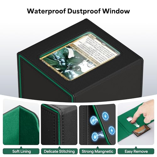 ZLCA MTG Commander Deck Box – Holds 110+ Double-Sleeved Cards with Display Window and Dividers (Black & Dark Green)