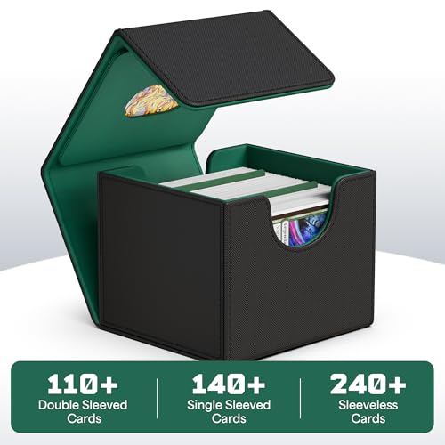 ZLCA MTG Commander Deck Box – Holds 110+ Double-Sleeved Cards with Display Window and Dividers (Black & Dark Green)
