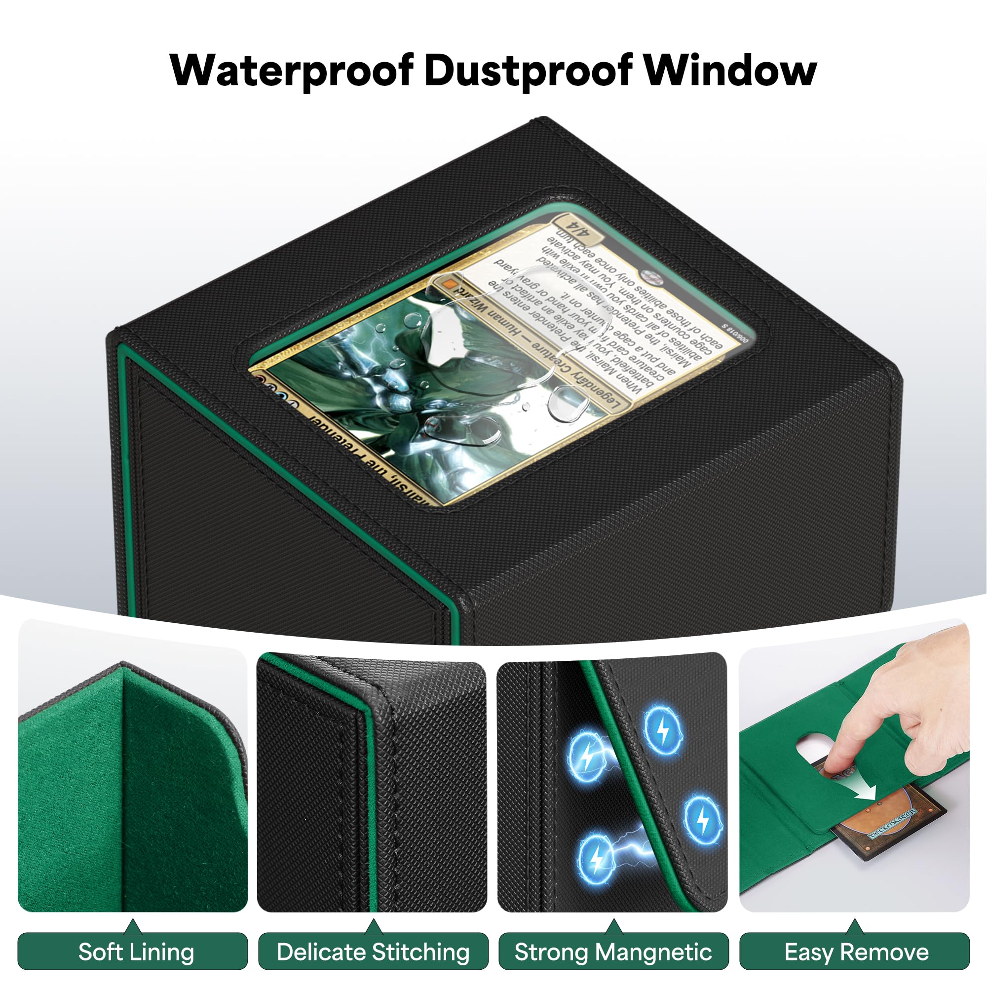 ZLCA MTG Commander Deck Box – Holds 110+ Double-Sleeved Cards with Display Window and Dividers (Black & Dark Green)