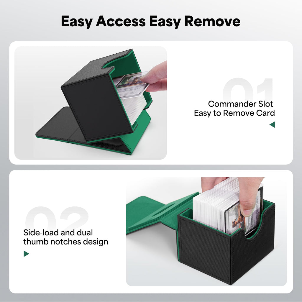 ZLCA MTG Commander Deck Box – Holds 110+ Double-Sleeved Cards with Display Window and Dividers (Black & Dark Green)