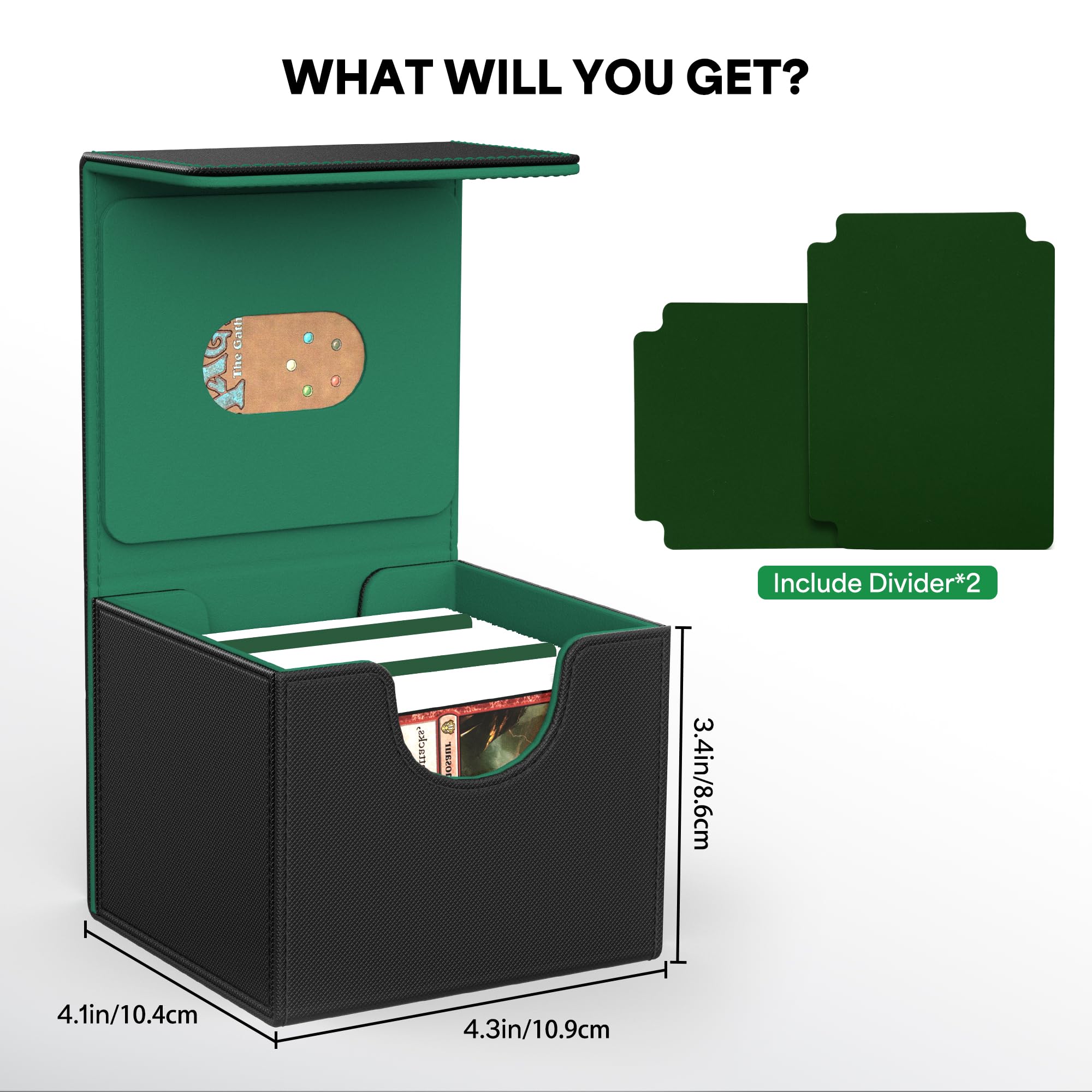 ZLCA MTG Commander Deck Box – Holds 110+ Double-Sleeved Cards with Display Window and Dividers (Black & Dark Green)