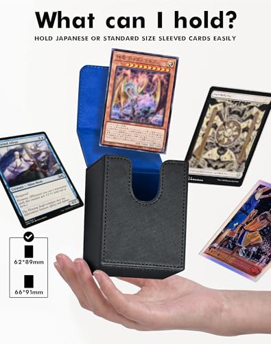 ZLCA Navy Faux Leather Card Deck Box – Holds 100+ Sleeved MTG/YuGiOh Cards with Dividers