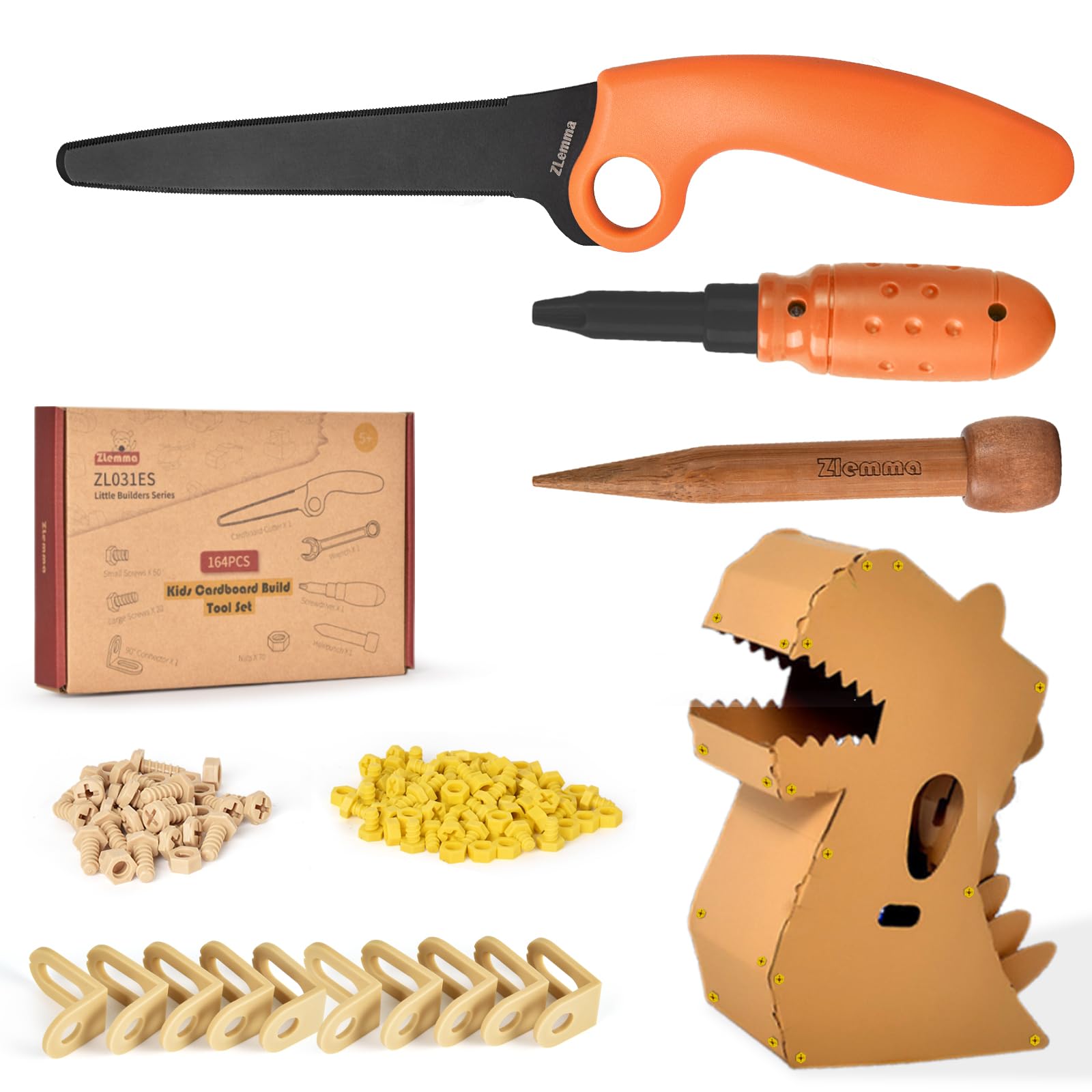 ZLemma 163-Piece Cardboard Construction Kit – Reusable Tools for Kids’ STEAM Projects and Family Crafting
