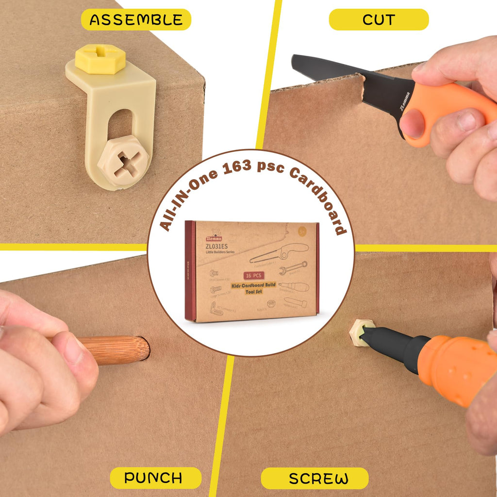 ZLemma 163-Piece Cardboard Construction Kit – Reusable Tools for Kids’ STEAM Projects and Family Crafting