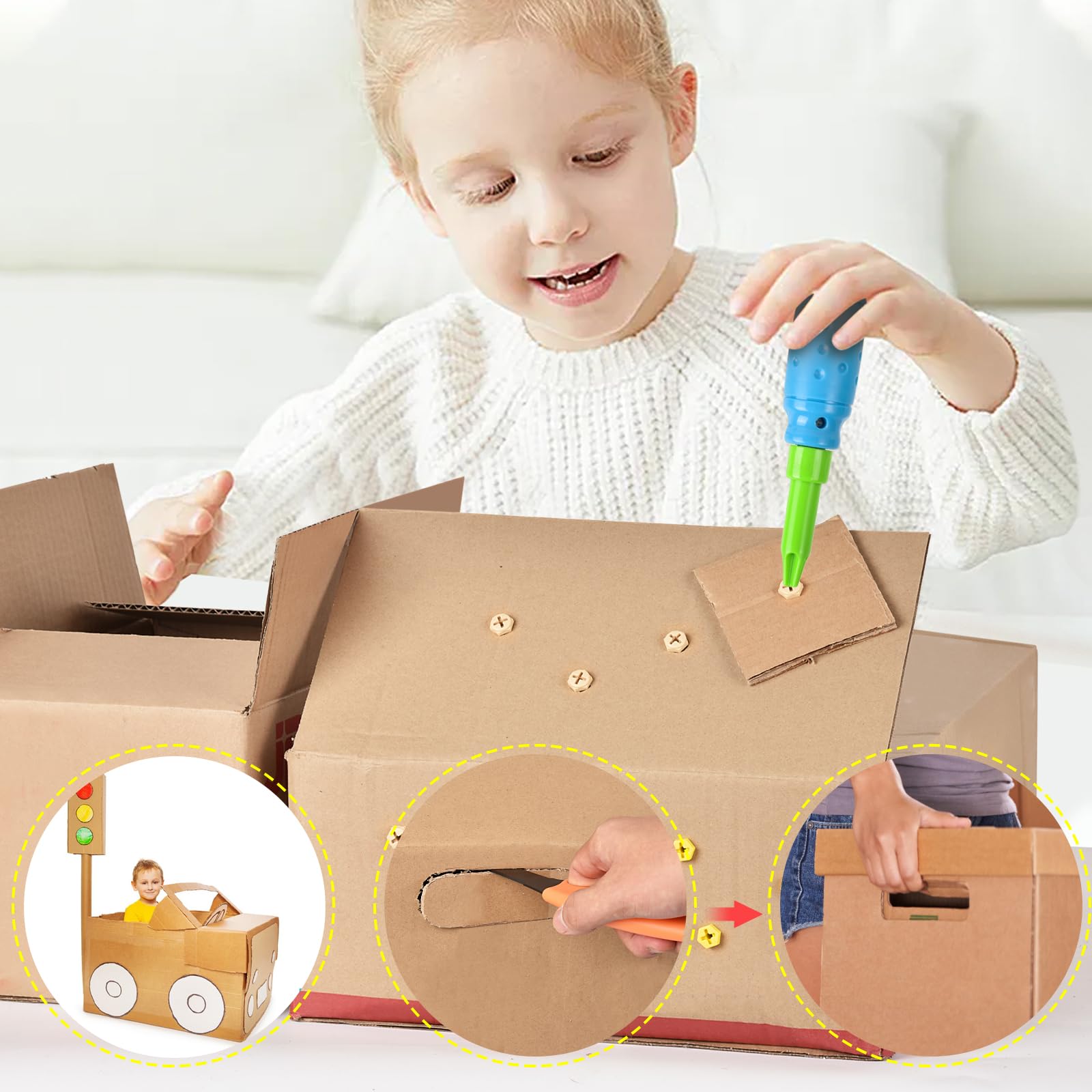 ZLemma 163-Piece Cardboard Construction Kit – Reusable Tools for Kids’ STEAM Projects and Family Crafting