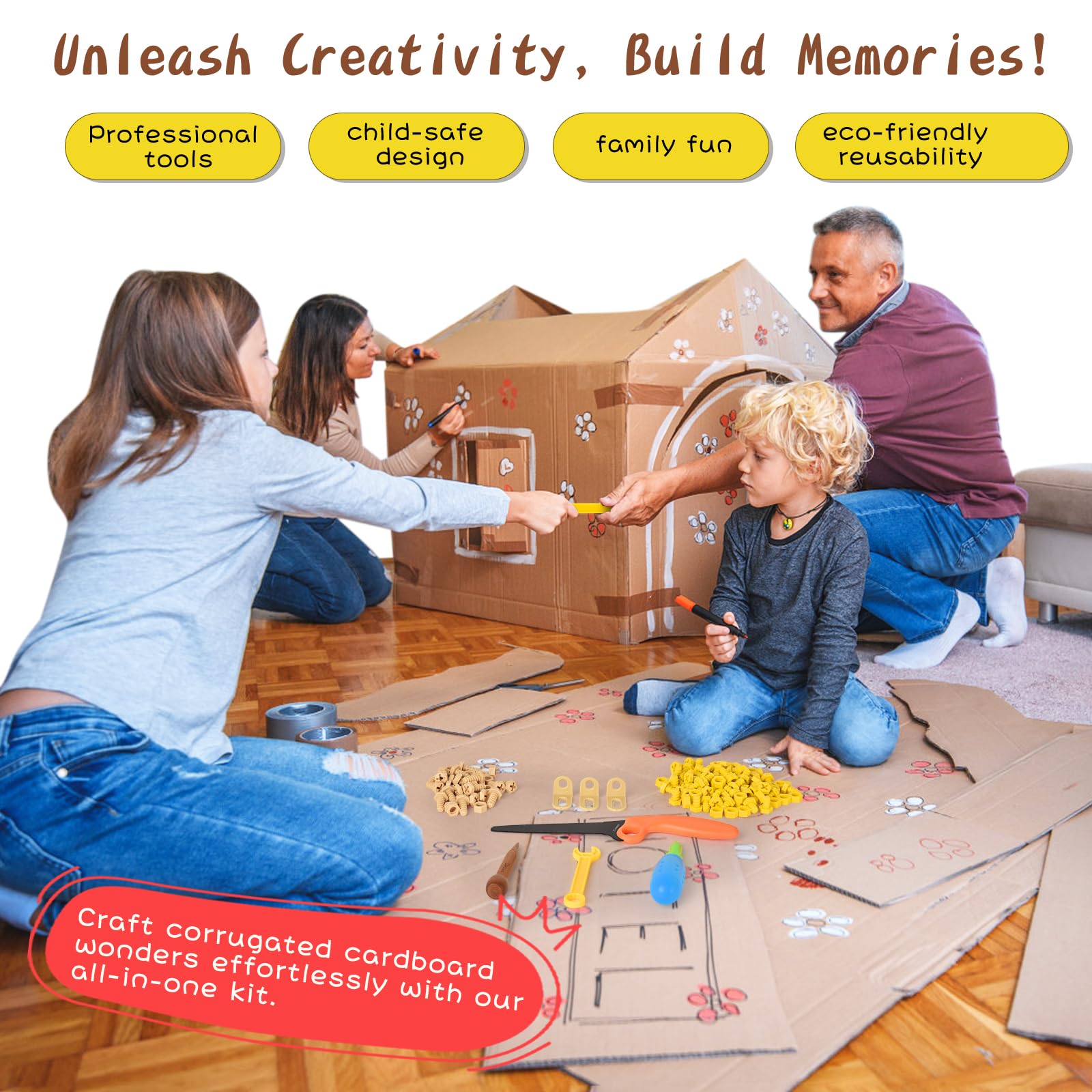 ZLemma 163-Piece Cardboard Construction Kit – Reusable Tools for Kids’ STEAM Projects and Family Crafting