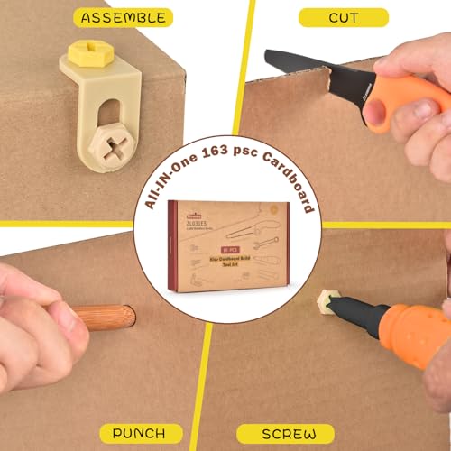 ZLemma 163-Piece Cardboard Construction Kit – Reusable Tools for Kids’ STEAM Projects and Family Crafting