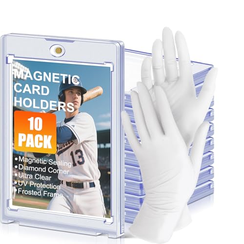ZLinwly 35pt Magnetic Card Holders 10-Pack: Clear Acrylic Trading Card Protectors with UV Protection for Baseball, Football, Basketball Cards, MTG, TCG