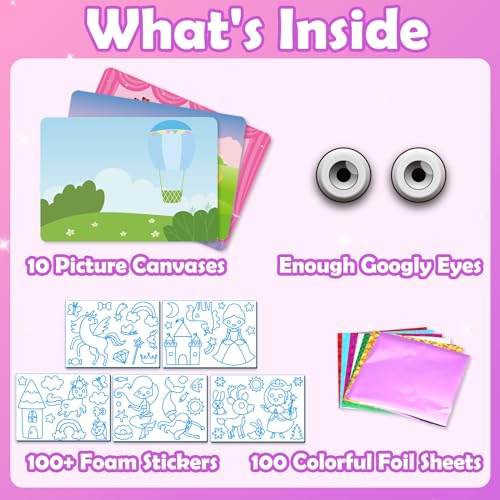 ZMLM Foil Art Kit for Kids – Princess Theme Mess-Free Craft Activity with 10 Pictures