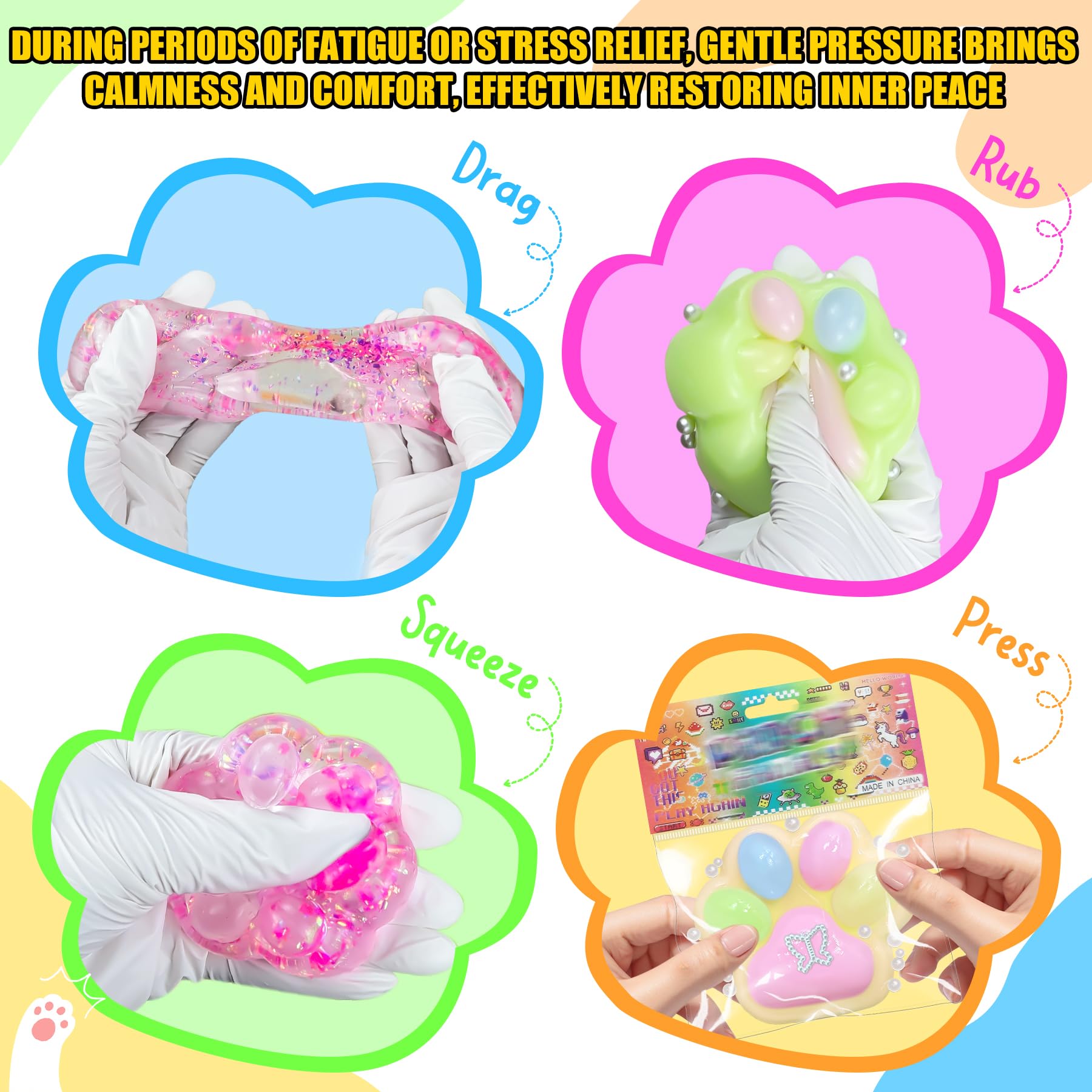 Zoacrn 4-Pack Taba Squishies Cat Paw – Cute Kawaii Stress Relief Squeeze Toys for Adults & Kids