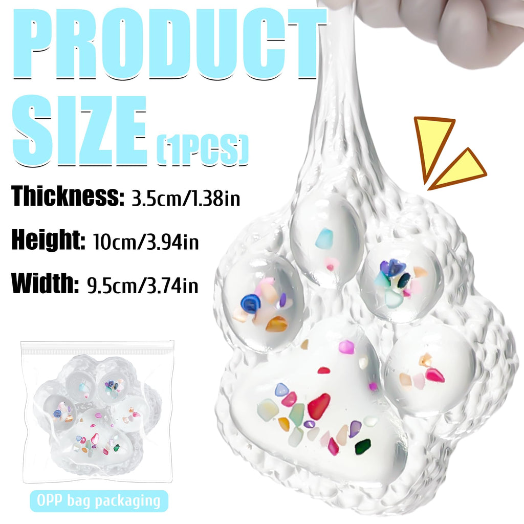Zoacrn Big Taba Squishy Paw – 4.2in Clear Cat Paw Stress Toy with Colorful Stones