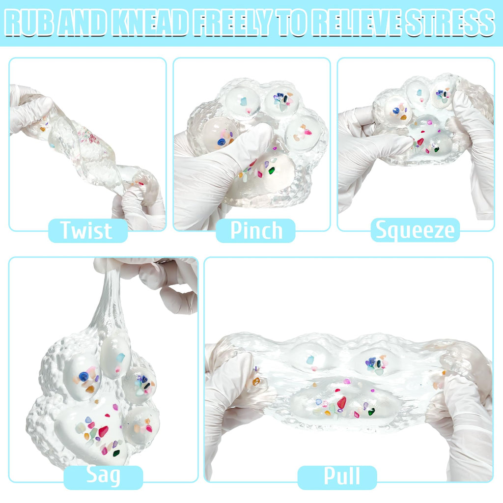 Zoacrn Big Taba Squishy Paw – 4.2in Clear Cat Paw Stress Toy with Colorful Stones