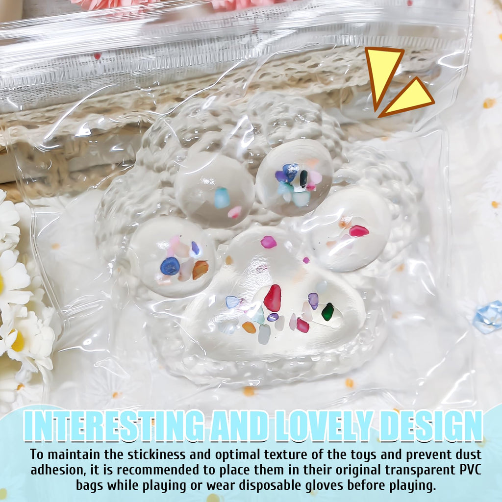 Zoacrn Big Taba Squishy Paw – 4.2in Clear Cat Paw Stress Toy with Colorful Stones