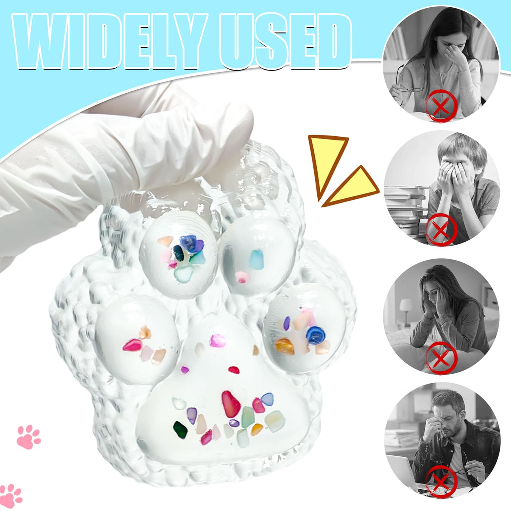 Zoacrn Big Taba Squishy Paw – 4.2in Clear Cat Paw Stress Toy with Colorful Stones