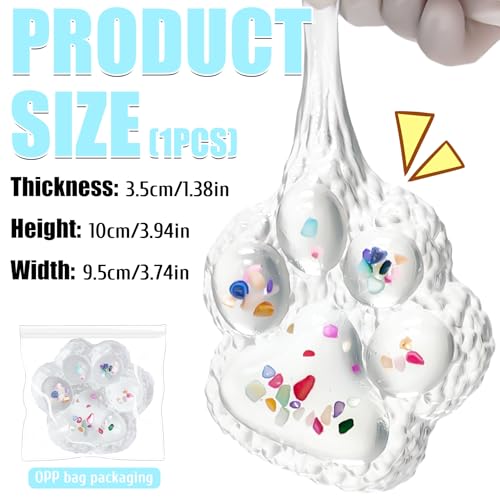 Zoacrn Big Taba Squishy Paw – 4.2in Clear Cat Paw Stress Toy with Colorful Stones
