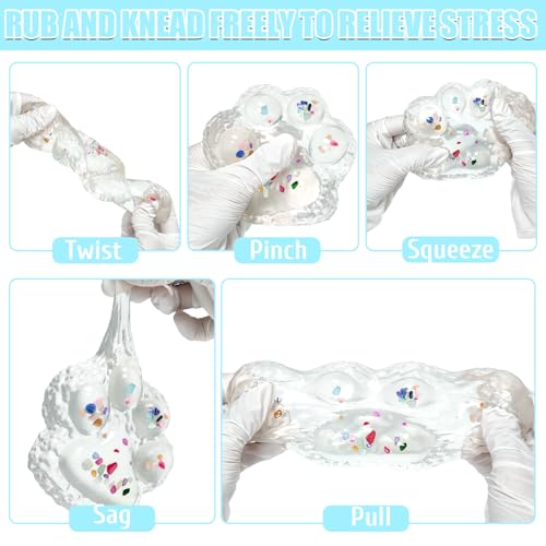 Zoacrn Big Taba Squishy Paw – 4.2in Clear Cat Paw Stress Toy with Colorful Stones
