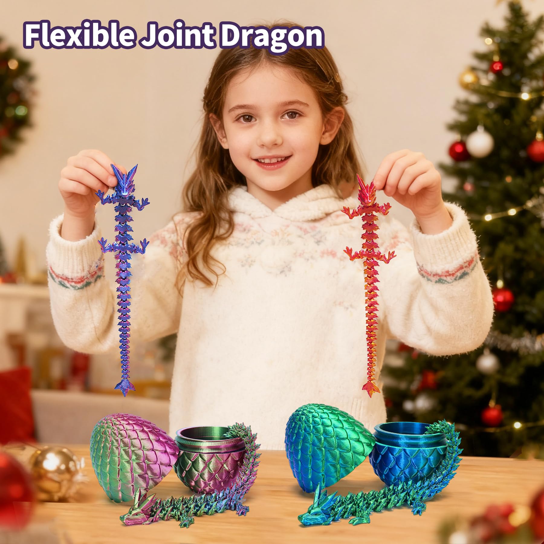 Zobetro 3D Printed Articulated Crystal Dragon in Easter Egg – Purple Fidget Desk Toy