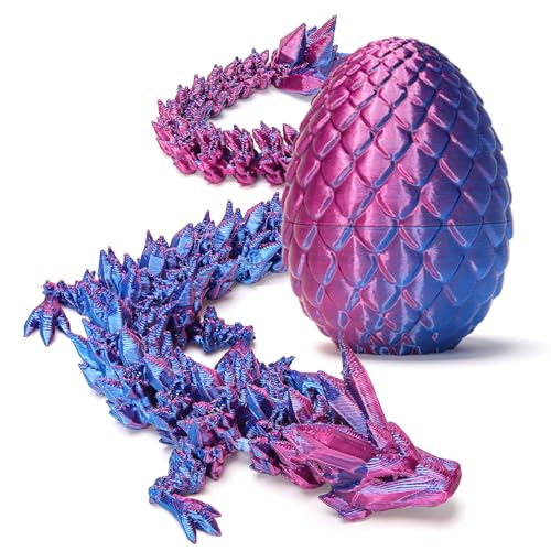 Zobetro 3D Printed Articulated Crystal Dragon in Easter Egg – Purple Fidget Desk Toy