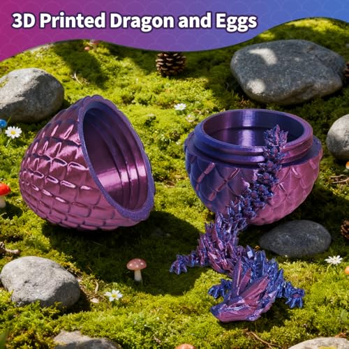 Zobetro 3D Printed Articulated Crystal Dragon in Easter Egg – Purple Fidget Desk Toy