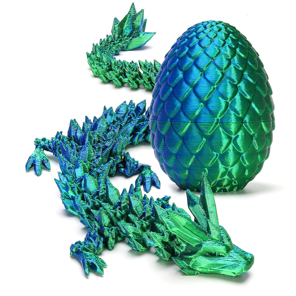 Zobetro 3D Printed Dragon in Egg – Articulated Crystal Dragon Fidget Desk Toy, Green