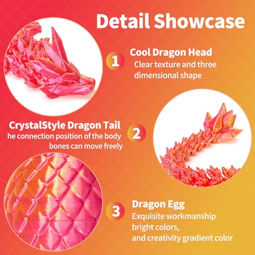 Zobetro 3D Printed Dragon in Egg – Articulated Crystal Dragon Fidget Desk Toy, Green