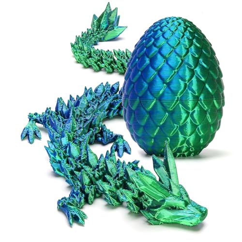 Zobetro 3D Printed Dragon in Egg – Articulated Crystal Dragon Fidget Desk Toy, Green