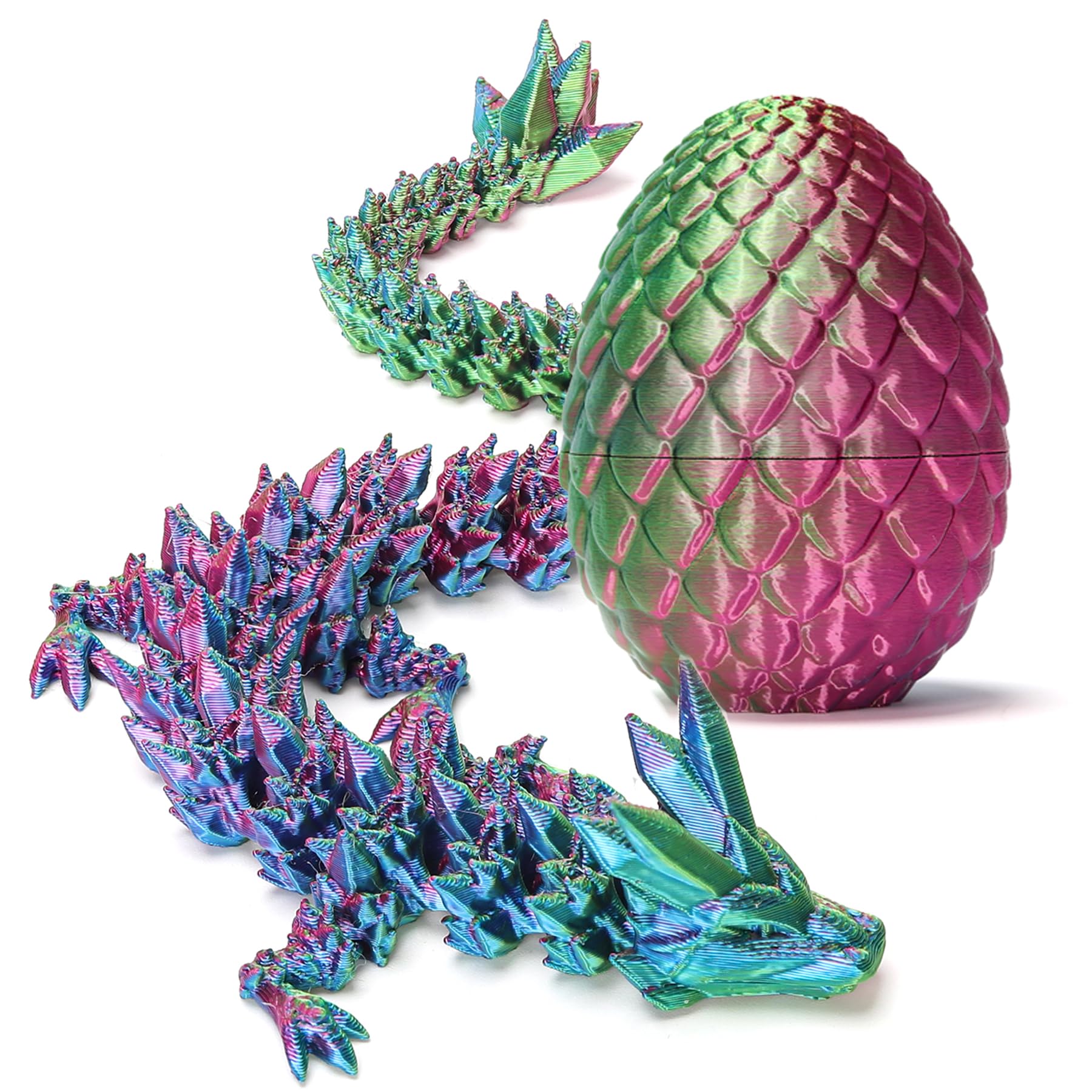 Zobetro 3D Printed Dragon Surprise Egg, Yellow & Green - Articulated Desk Toy for Dragon Collectors