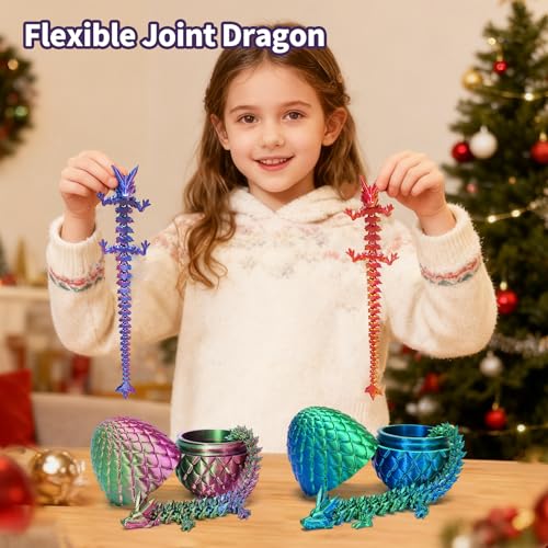 Zobetro 3D Printed Dragon Surprise Egg, Yellow & Green - Articulated Desk Toy for Dragon Collectors