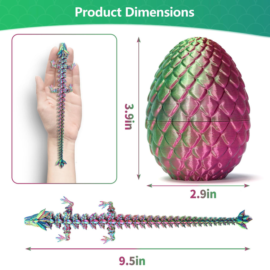 Zobetro 3D Printed Dragon Surprise Egg, Yellow & Green - Articulated Desk Toy for Dragon Collectors