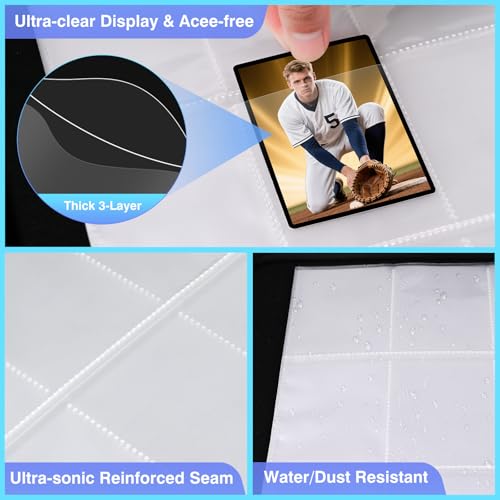 Zofly 60 Pack 1080 Pockets 9-Pocket Trading Card Pages for 3-Ring Binder - Ultra-Clear Polypropylene Sleeves for Sports Cards, Game Cards, Photos