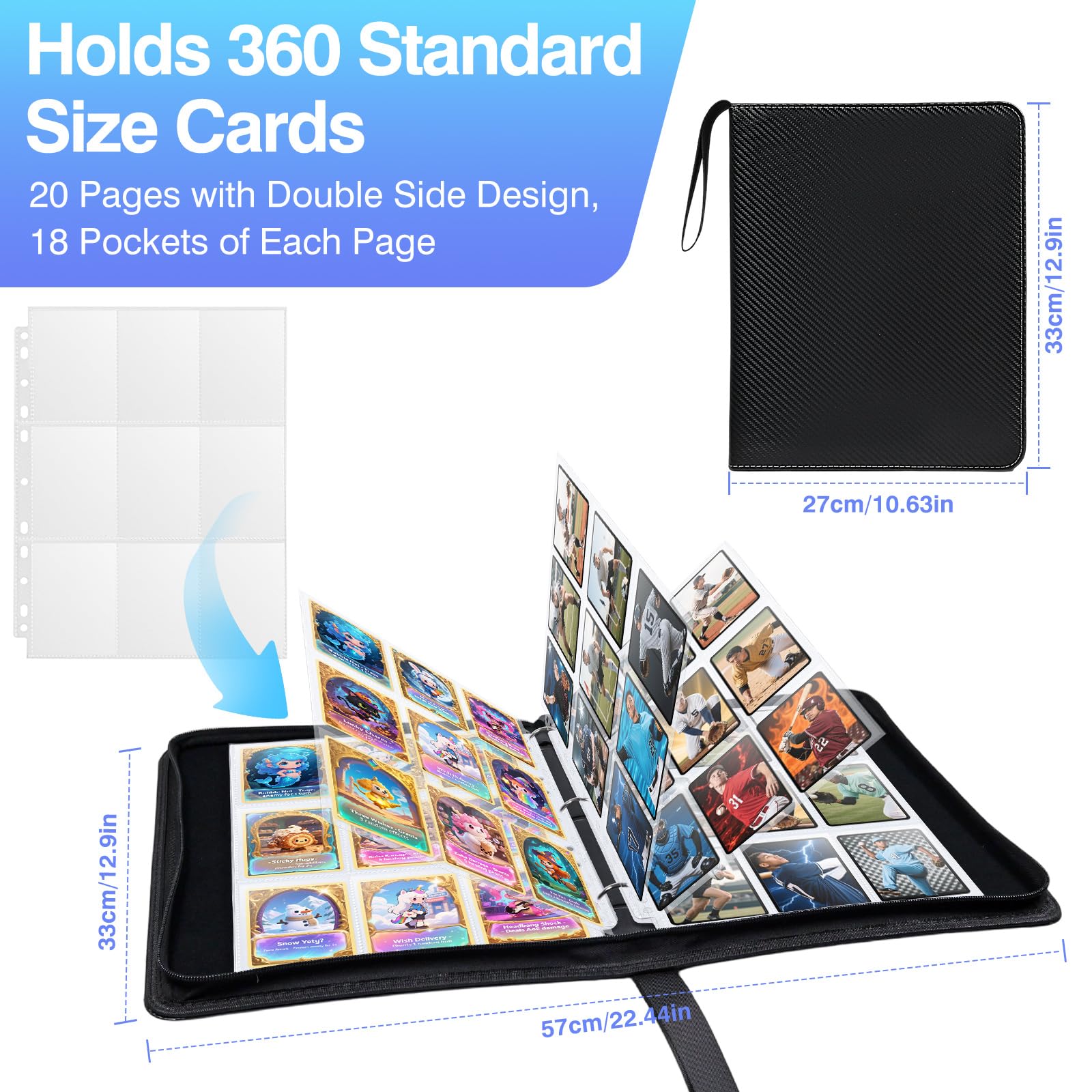 Zofly 60 Pack 1080 Pockets 9-Pocket Trading Card Pages for 3-Ring Binder - Ultra-Clear Polypropylene Sleeves for Sports Cards, Game Cards, Photos
