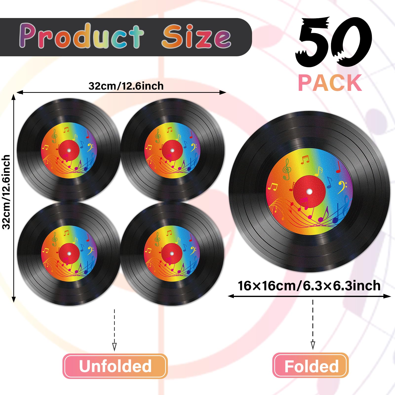 ZOIIWA 100 Retro Vinyl Record Napkins – 50s Music Party Supplies, 12.6 x 12.6 Inches