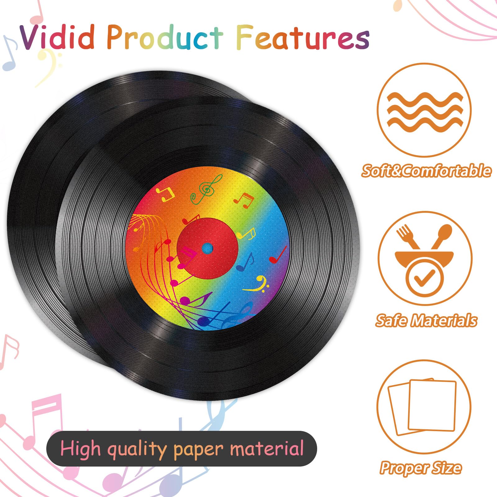ZOIIWA 100 Retro Vinyl Record Napkins – 50s Music Party Supplies, 12.6 x 12.6 Inches