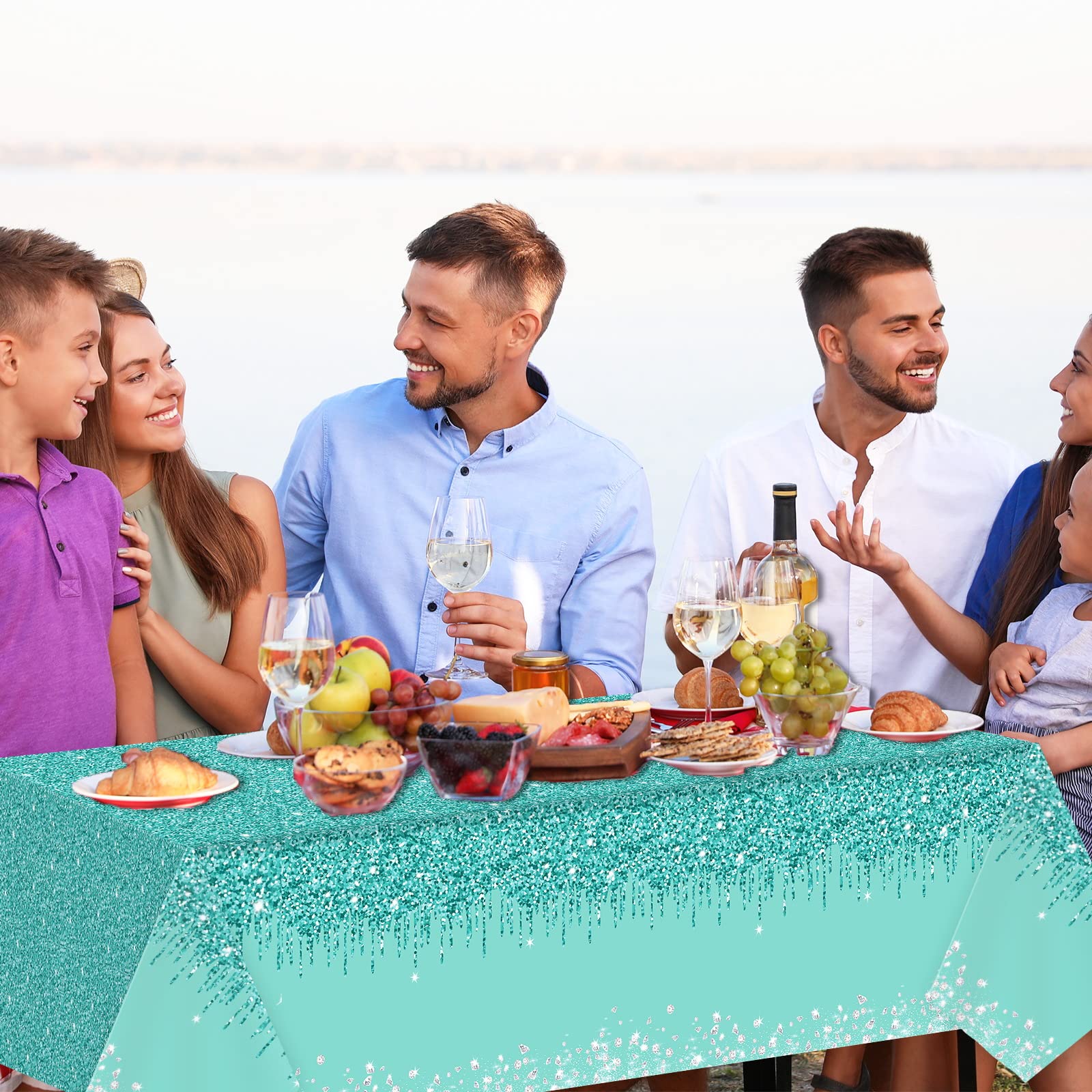 ZOIIWA 3-Pack Teal and Silver Plastic Tablecloths 54x108 Inch for Birthday Party Decor