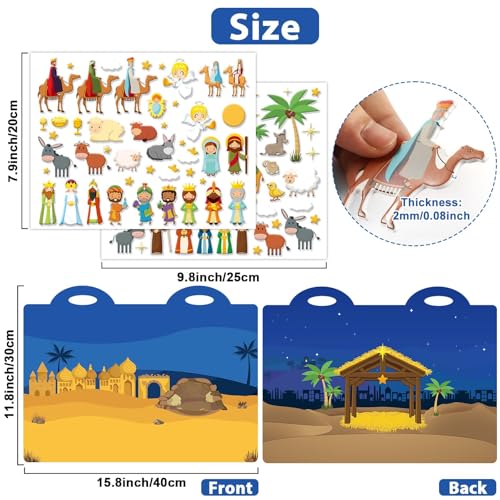 ZOIIWA Christmas Nativity 3D Puffy Sticker Activity Book – 100 Reusable Vinyl Clings with 2 Fold-Out Scenes for Kids Ages 4+