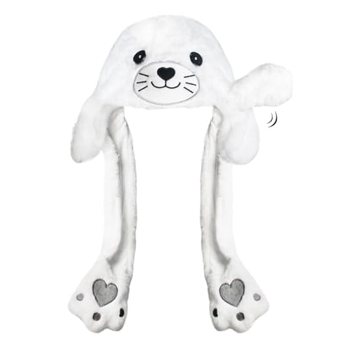 ZONESTA Animal Hat with Moving Ears – Funny Plush Headwear for Kids and Adults