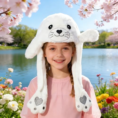 ZONESTA Animal Hat with Moving Ears – Funny Plush Headwear for Kids and Adults