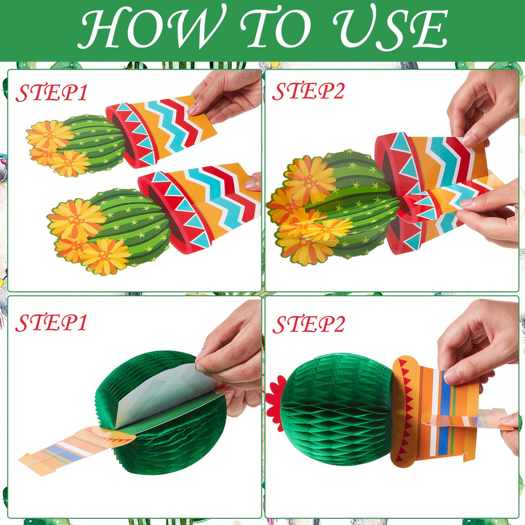 Zonon 12 Pcs Cactus Party Decorations - Mexican Fiesta Honeycomb Table Centerpieces and Cutouts