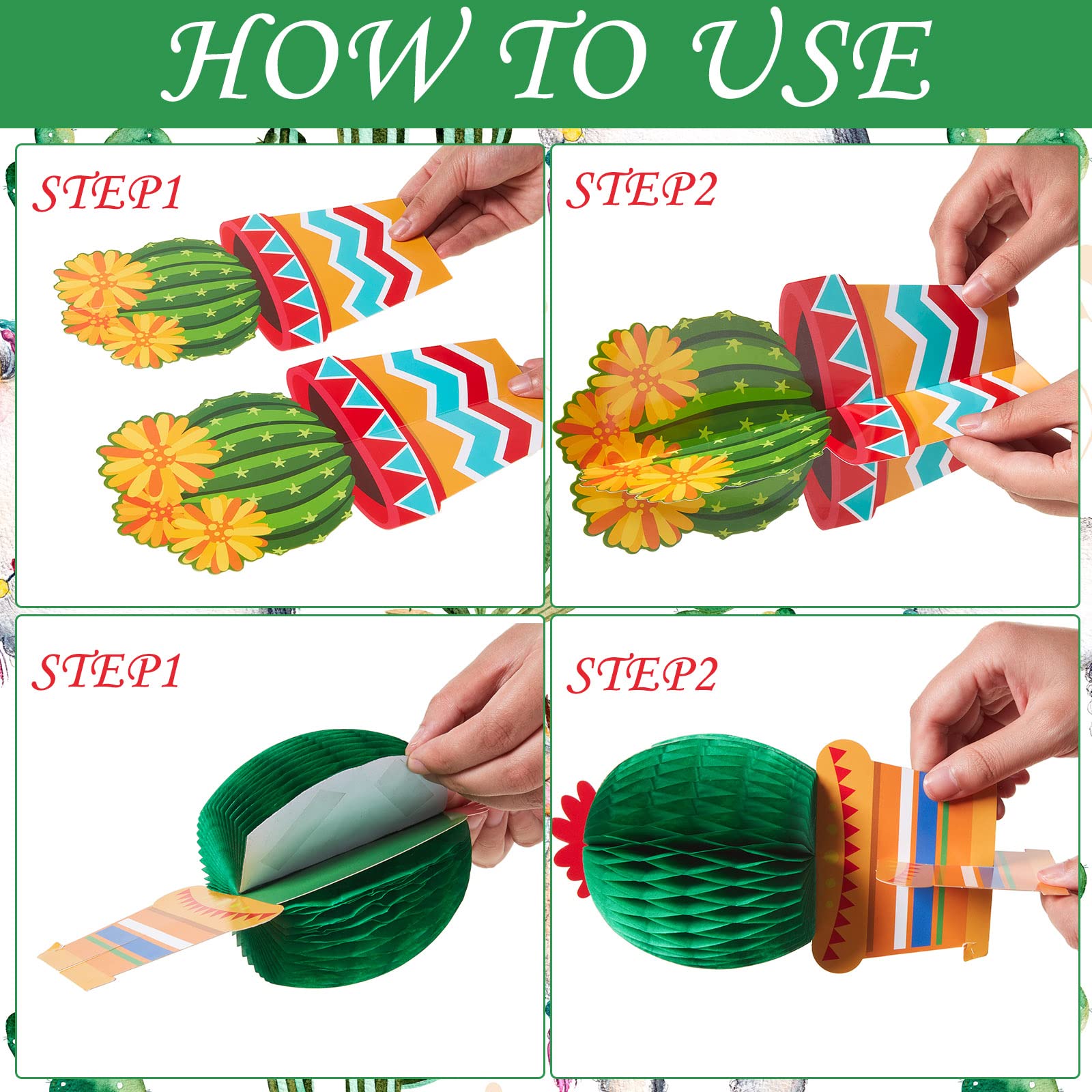 Zonon 12 Pcs Cactus Party Decorations - Mexican Fiesta Honeycomb Table Centerpieces and Cutouts