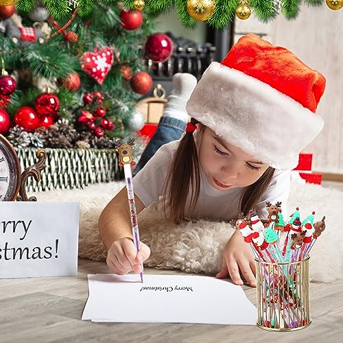 Zonon 24 Pack Christmas Push Pencils with Toppers - Santa, Snowman, Elk, Tree Designs for Classroom Rewards and Stocking Stuffers