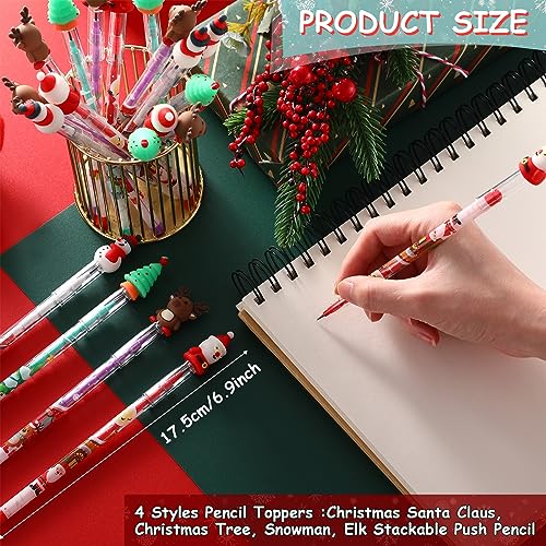 Zonon 24 Pack Christmas Push Pencils with Toppers - Santa, Snowman, Elk, Tree Designs for Classroom Rewards and Stocking Stuffers