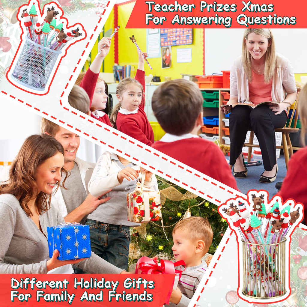 Zonon 24 Pack Christmas Push Pencils with Toppers - Santa, Snowman, Elk, Tree Designs for Classroom Rewards and Stocking Stuffers