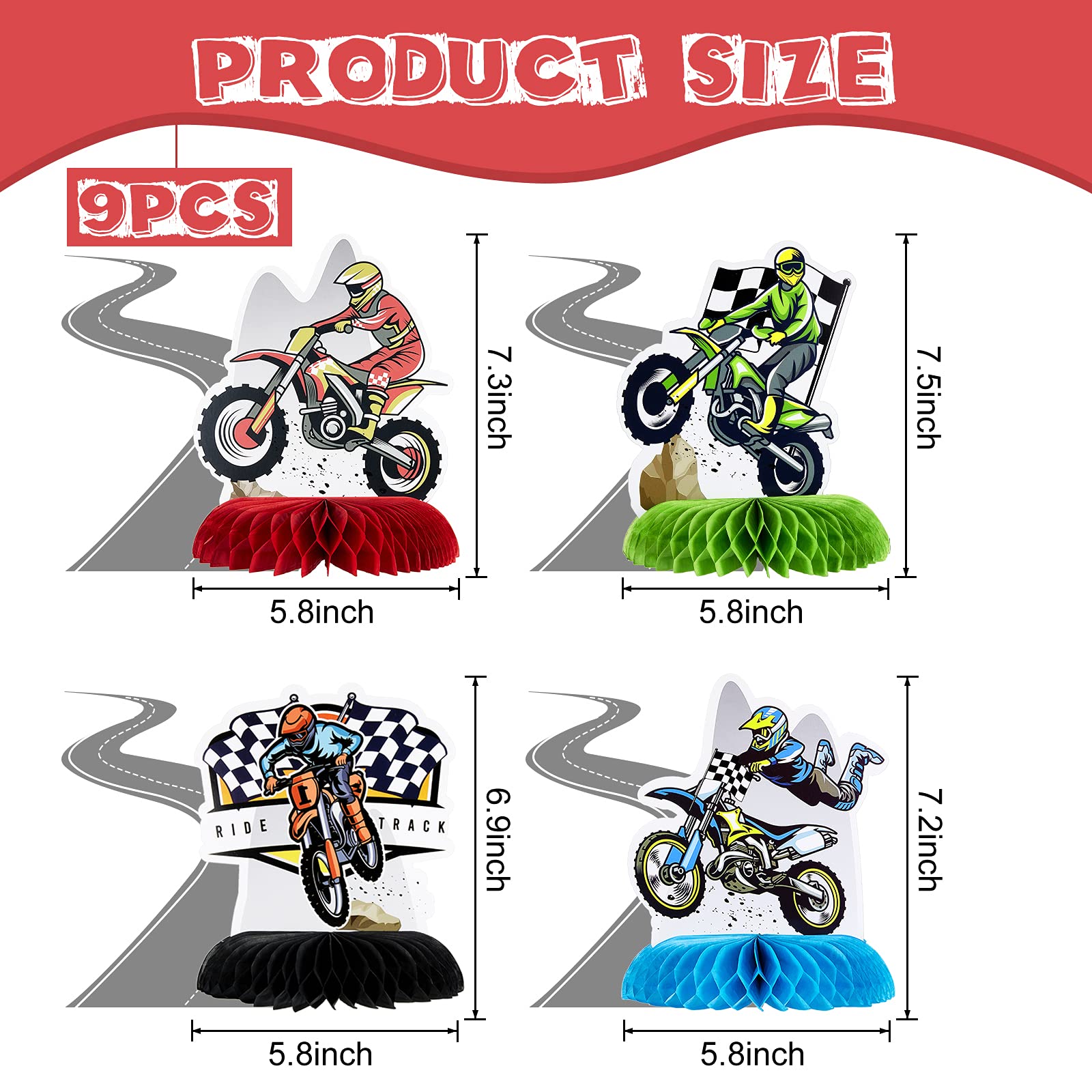 Zonon 9 Piece Dirt Bike Party Decorations – Honeycomb Centerpieces for Motorcycle Themed Parties