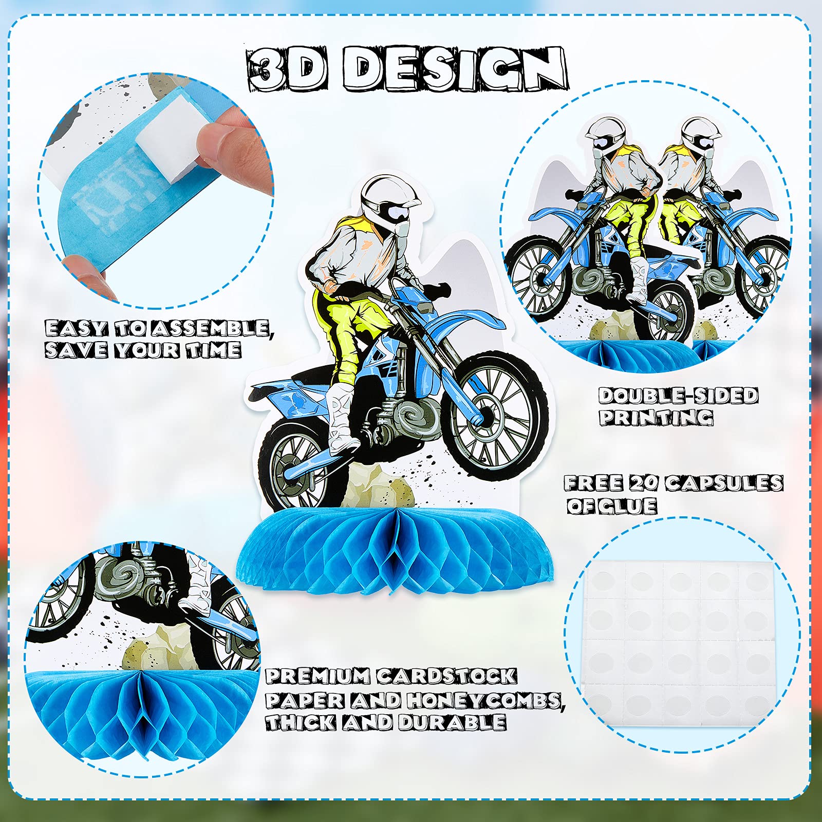 Zonon 9 Piece Dirt Bike Party Decorations – Honeycomb Centerpieces for Motorcycle Themed Parties